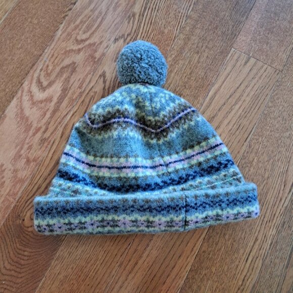 Ralph Lauren vintage 90s grey wool hat tuque fair isle grey pink lamb wool - Picture 2 of 4